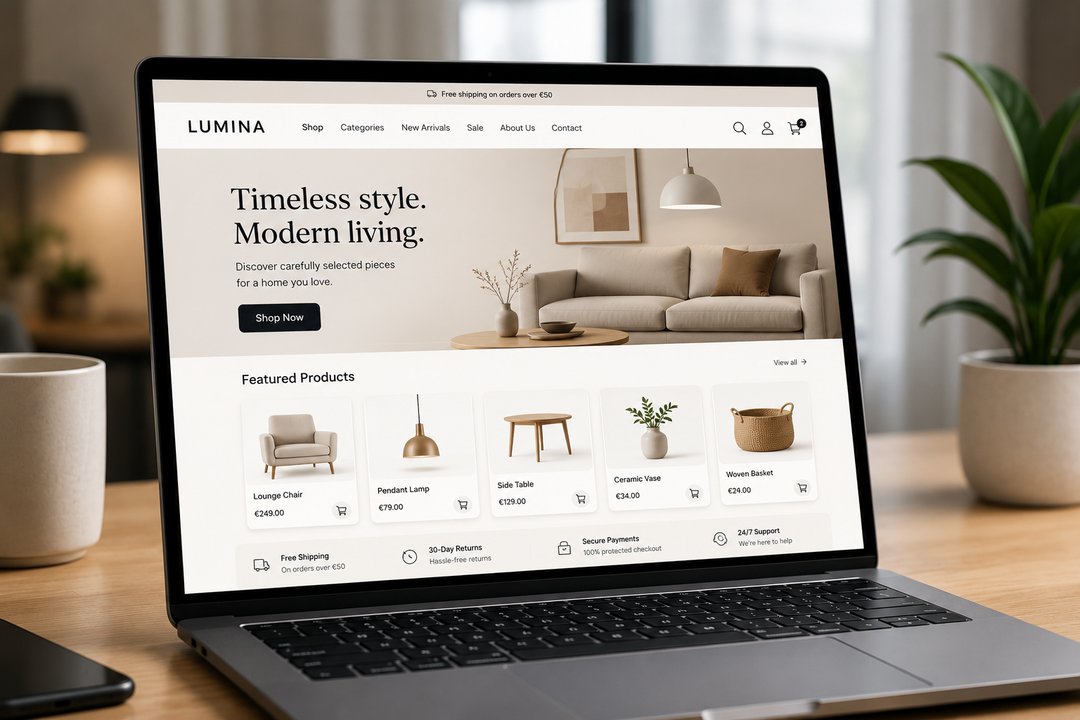 E-shop επίπλων σε laptop