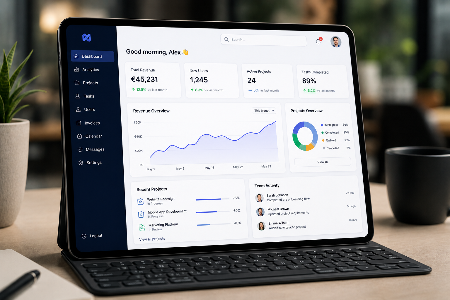 Dashboard web εφαρμογής σε tablet
